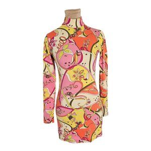 Vintage Betsy Johnson Trippy Hippie Psychedelic High Neck Mini Dress Sz M